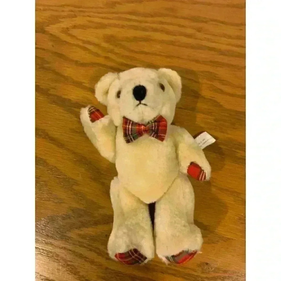 Mini 7” bear stuffed animal with plaid bow tie‎ - Picture 3 of 4